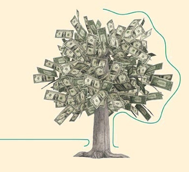 drzewo z pieniędzmi zamiast liści